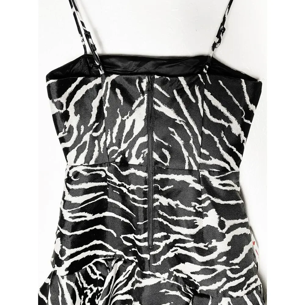 Bardot Women's Zebra Frill Dress Cocktail Mini Adjustable Straps Black White NWT